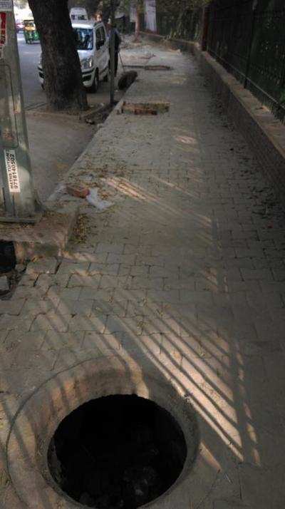 Open manholes near Hauz Khas park