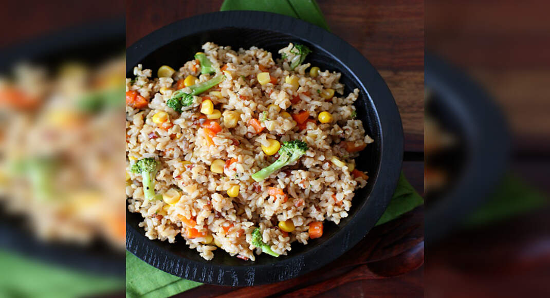 Vegetable Brown Rice with Red Cabbage Raita Recipe: How to Make ...