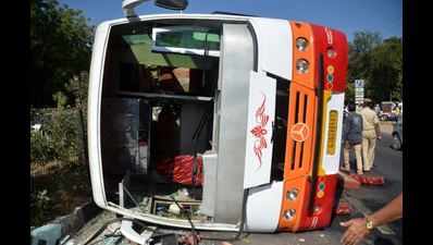 Over 20 injured as bus skids, falls