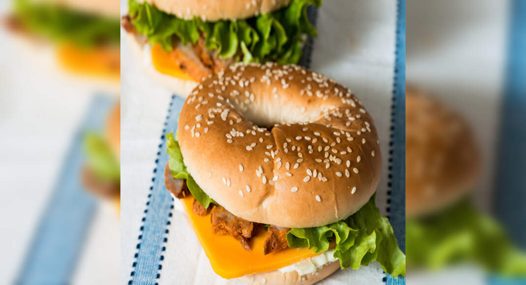 Coriander Chicken Bagel Recipe: How to Make Coriander Chicken Bagel Recipe | Homemade Coriander Chic