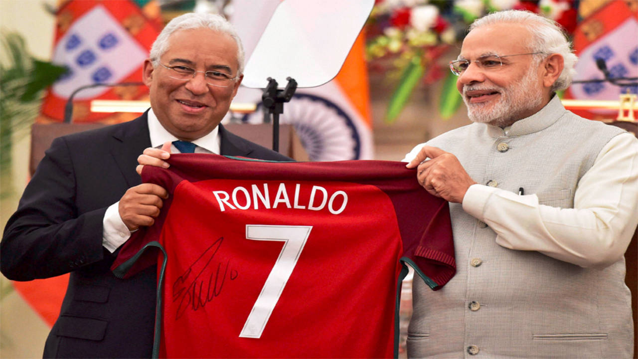 PM Modi receives jersey signed by Cristiano Ronaldo from Portugal PM  Antonio Costa