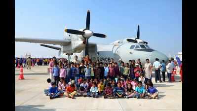 Schoolchildren bombard IAF personnel with questions during Airfest in Sulur