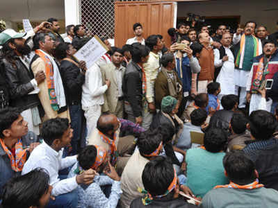 Miffed over ticket distribution, BJP workers storm UP HQ, protest against Maurya