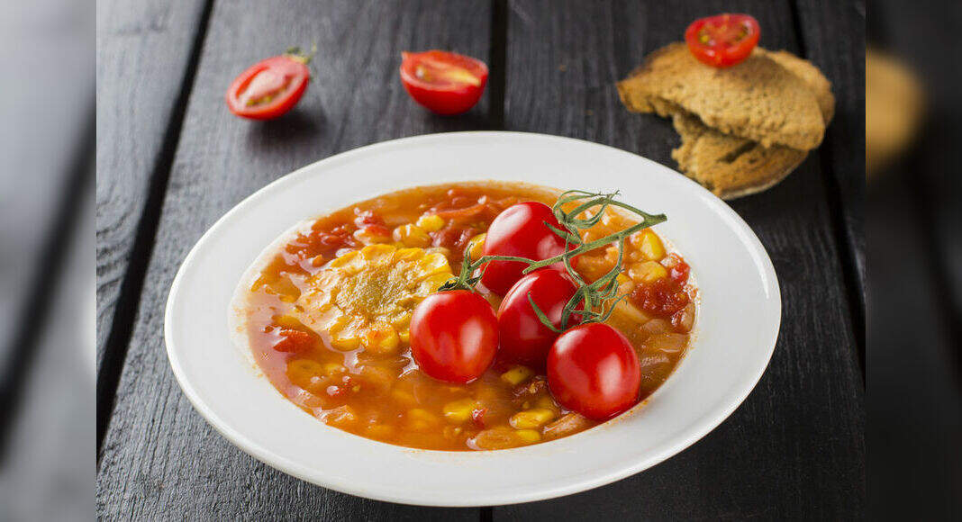 Tomato Corn Soup Recipe: How to Make Tomato Corn Soup Recipe | Homemade Tomato Corn Soup Recipe