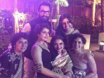Aamir Khan, Sakshi Tanwar, Fatima Shaikh and Sanya Malhotra strike a pose with Rekha