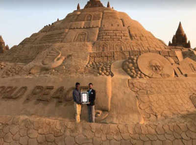 Sudarsan's tallest sand castle storms into Guinness World Records
