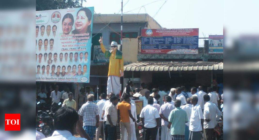 AIADMK members wave black flag at minister Veeramani | Chennai News - Times of India