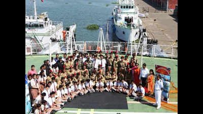 Schoolkids visit pollution response vessel in Kolkata