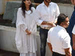 Shreyas Talpade and Deepti Talpade arrive at the funeral