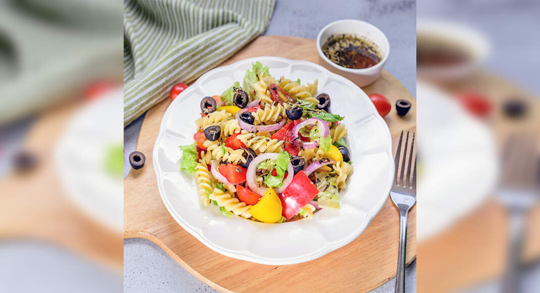 Rainbow Pasta Salad Recipe: How to Make Rainbow Pasta Salad Recipe | Homemade Rainbow Pasta Salad Re