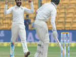 ​ Ravindra Jadeja celebrates after taking wicket