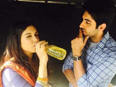 Ayushmann Khurrana catches co-star Bhumi Pednekar drinking something suspicious