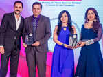 Amit Karkhanis and Anagha Karkhani with their respective awards get clicked with Abhay Deol and Juhi Chawla