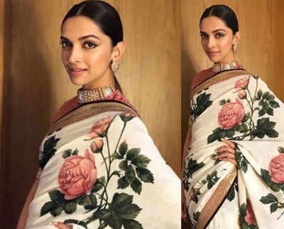 Deepika Padukone’s hand printed sari is beyond beautiful!