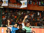 Sachin waves to the crowd during the 10th IPL season
