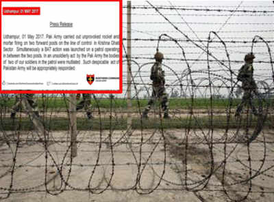 Bodies of two Indian soldiers mutilated by Pak army