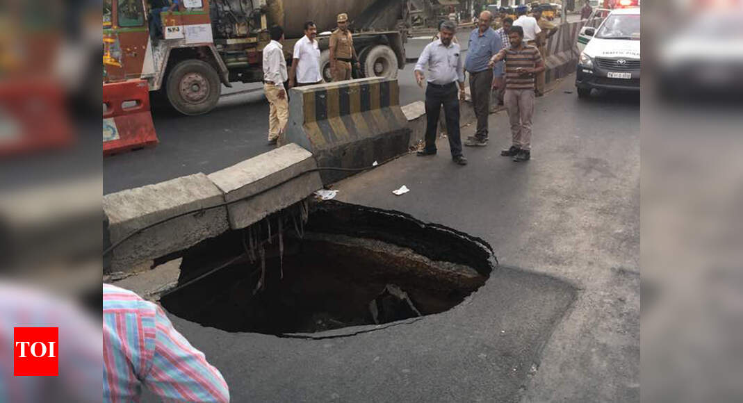 Road caves in near Taylors road junction on Poonamalle high road