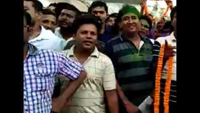West Bengal civic poll results: TMC supporters celebrate their win in Domkal