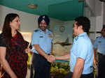 Sachin Tendulkar shakes hand with Air Chief Marshall BS Dhanoa