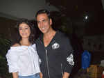 Akshay Kumar and Pooja Batra pose during the screening