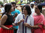 Pooja Gandhi arrives at the funeral