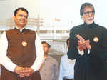 Devendra Fadnavis and Amitabh Bachchan during the launch of Darwaza Band campaign