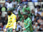 Sarfraz Ahmed celebrates as South Africa's Hashim Amla is given LBW