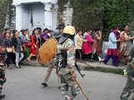 Security personnel guard during a strike in Darjeeling