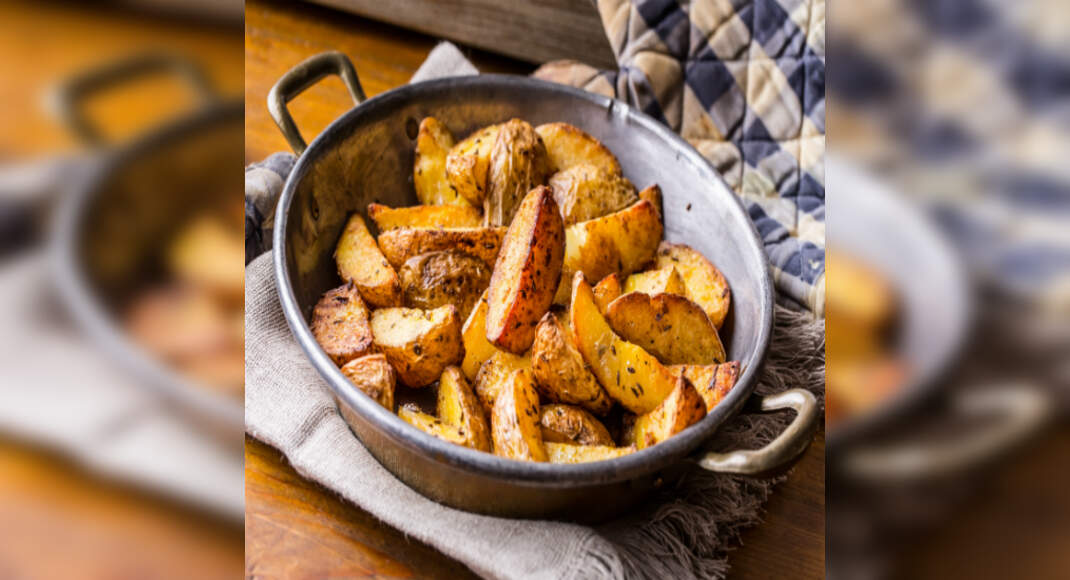 Roasted Potato Wedges Recipe: How to Make Roasted Potato Wedges Recipe | Homemade Roasted Potato Wed