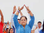 Vasundhara Raje participates in a yoga