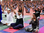 Devendra Fadnavis and Jackie Shroff perform yoga