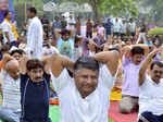 Ravi Shankar Prasad participates in a yoga event