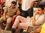 Salman with Aamir on the sets of a movie