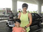 Mandira Bedi with Vir at airport