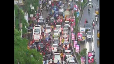 Normal life comes to a halt in Hyderabad after heavy rain inundates many roads