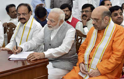 Naidu files VP nomination, leaves BJP with heavy heart