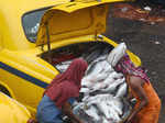 ​ Vendors load fishes in a taxi's boot