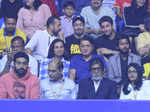 Abhishek Bachchan, Amitabh Bachchan and Vita Dani watching match
