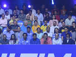 Rahul Bose. Abhishek Bachchan, Amitabh Bachchan and Vita Dani watching match