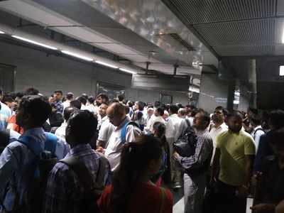 Huge crowd at Rajiv Chowk Metro at 8.50am
