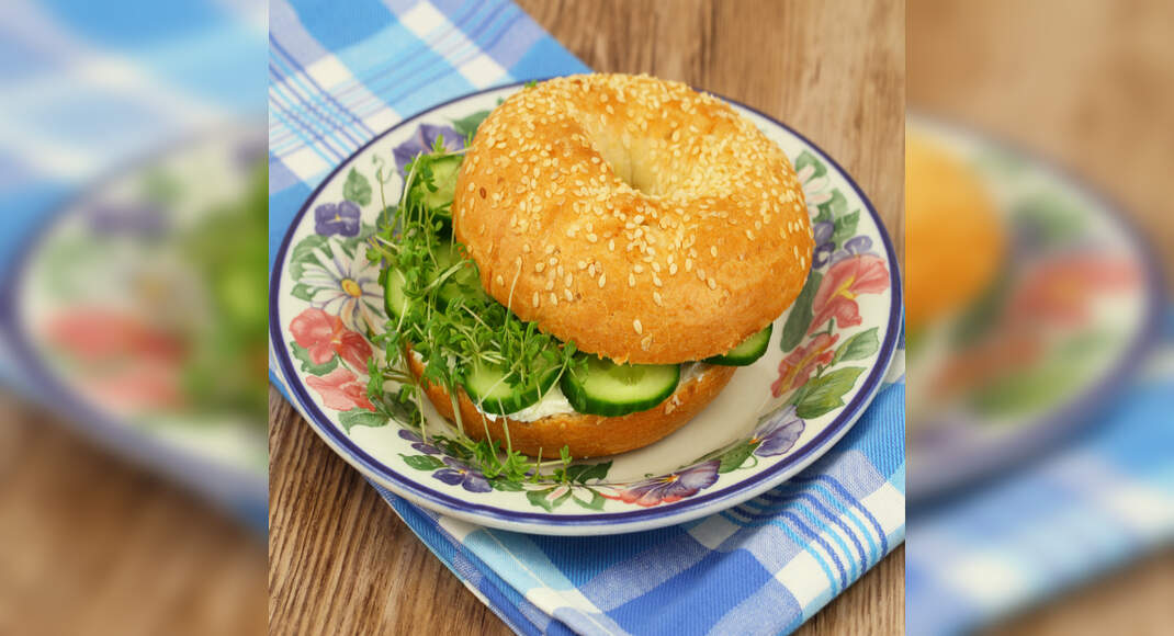 Cucumber Sesame Bagel Recipe: How to Make Cucumber Sesame Bagel Recipe | Homemade Cucumber Sesame Ba