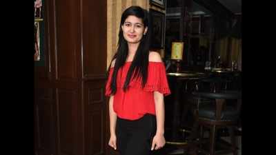 Aditi looked cute in a red off-shoulder top partying 10 D in Chennai