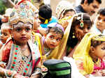 Cute kids dressed up as Lord Krishna