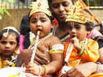 Cute kids dressed up as Lord Krishna