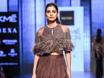 A model showcases a creation by designer Ridhi Mehra