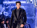 A model showcases a creation by designer Manish Malhotra