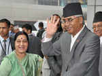 Sushma Swaraj receives Prime Minister of Nepal, Sher Bahadur Deuba