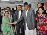 Sushma Swaraj shakes hand with Prime Minister of Nepal, Sher Bahadur Deuba