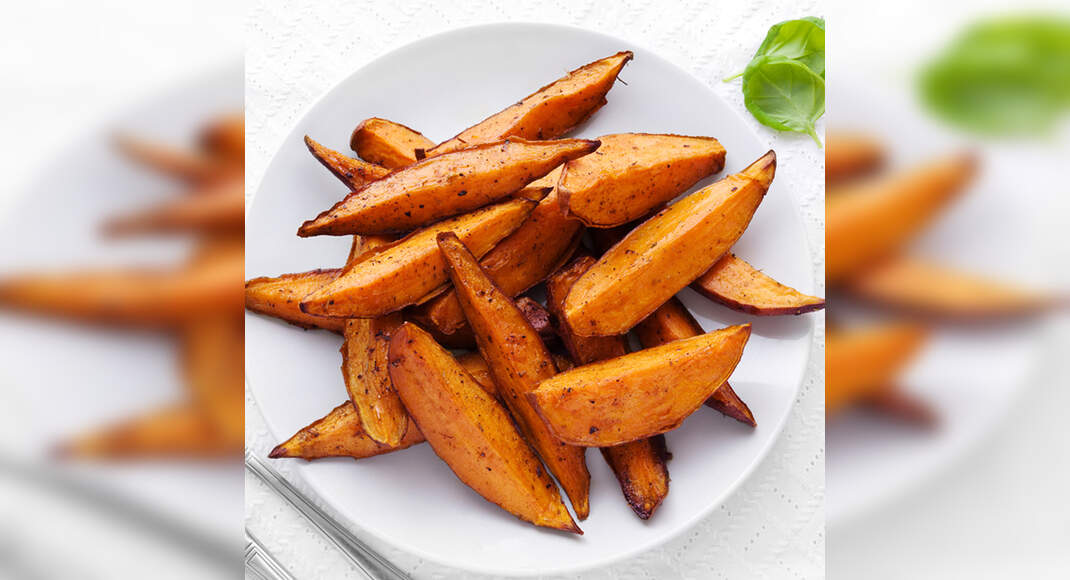 Sweet Potato Wedges Recipe: How to Make Sweet Potato Wedges Recipe | Homemade Sweet Potato Wedges Re