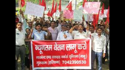 Textile workers protest against low wages in Gurugram